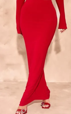 Best PrettyLittleThing Slinky Low Rise Maxi Skirt Bright Red
