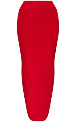 Best PrettyLittleThing Slinky Low Rise Maxi Skirt Bright Red