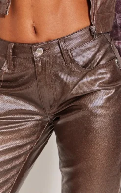 Bronze Coated Denim Contrast Straight Leg Jeans