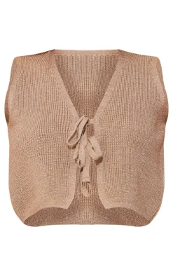 PrettyLittleThing Knitted Tops*Glitter Knit Double Tie Front Vest