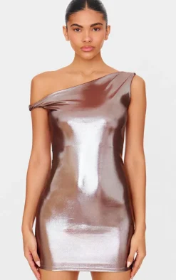 Metallic Asymmetric One Shoulder Mini Dress-PrettyLittleThing New