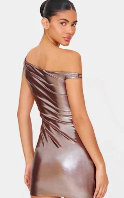 Metallic Asymmetric One Shoulder Mini Dress-PrettyLittleThing New