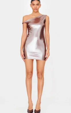Metallic Asymmetric One Shoulder Mini Dress-PrettyLittleThing New