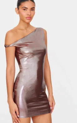 Metallic Asymmetric One Shoulder Mini Dress-PrettyLittleThing New