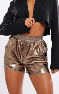 Metallic Faux Leather Paper Bag Shorts-PrettyLittleThing Outlet