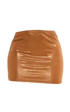 Online PrettyLittleThing Metallic Low Rise Micro Mini Skirt Bronze