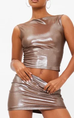 Sale PrettyLittleThing Metallic Micro Mini Skirt Bronze