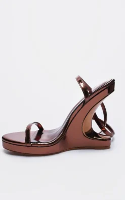 Metallic PU Round Toe Curved Heel Wedges-PrettyLittleThing Clearance