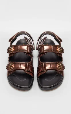PrettyLittleThing Flat Sandals*PU Round Toe Buckled Sling Back Footbed Sandals