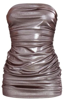 Ruched Metallic Bandeau Mini Dress-PrettyLittleThing Sale