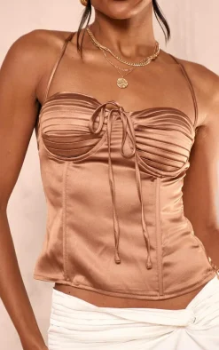 PrettyLittleThing Corsets*Satin Pleated Bust Pointed Hem Corset