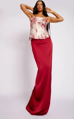 PrettyLittleThing Corsets*Woven Jacquard Ruched Bust Spilt Hem Corset