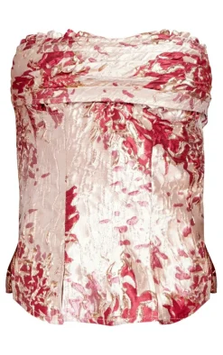 PrettyLittleThing Corsets*Woven Jacquard Ruched Bust Spilt Hem Corset