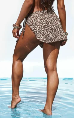 Brown & Cream Embossed Towelling Mini Beach Skirt