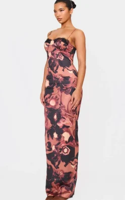 Abstract Floral Print Lace Trim Maxi Dress-PrettyLittleThing Best