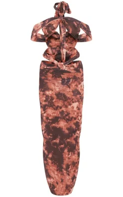 Abstract Print Chiffon Cut Out Bardot Midi Dress-PrettyLittleThing Outlet