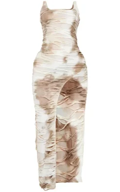 Abstract Print Distressed Bodycon Slit Midaxi Dress-PrettyLittleThing Clearance