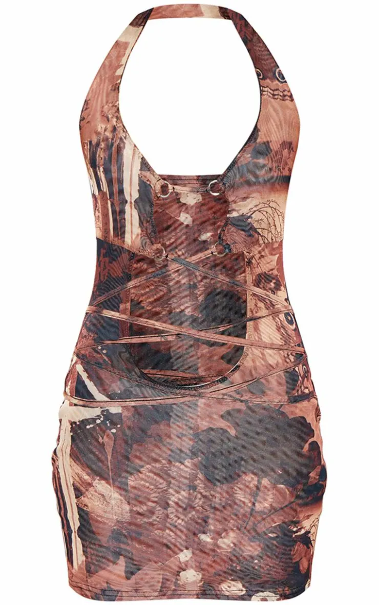 Abstract Print Extreme Cross Detail Mini Dress-PrettyLittleThing Clearance
