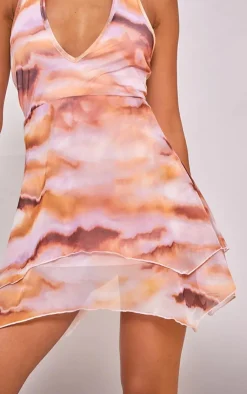 Abstract Print Mesh Halterneck Tiered Shift Dress-PrettyLittleThing Discount