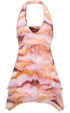 Abstract Print Mesh Halterneck Tiered Shift Dress-PrettyLittleThing Discount