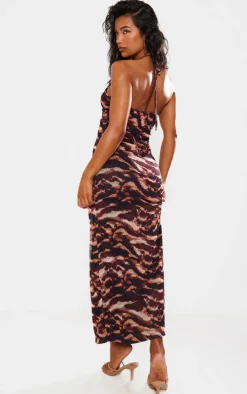 Abstract Print Mesh Halterneck Maxi Dress-PrettyLittleThing