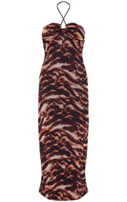 Abstract Print Mesh Halterneck Maxi Dress-PrettyLittleThing