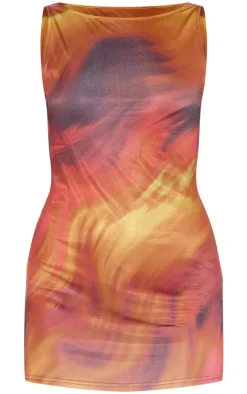 Brown Abstract Print Racer Neck Cowl Back Mini Dress-PrettyLittleThing Clearance