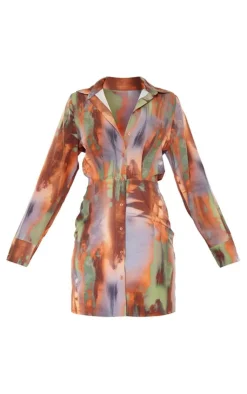 Abstract Printed Long Sleeve Shirt Dress-PrettyLittleThing Clearance