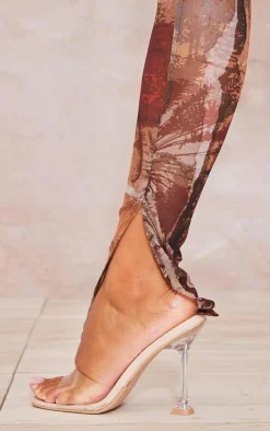 Outlet PrettyLittleThing Abstract Printed Mesh Leggings Brown