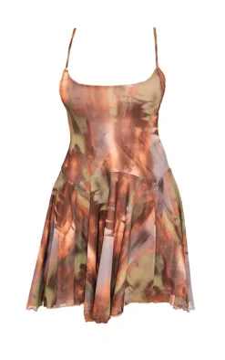 Abstract Strappy Frill Shift Dress-PrettyLittleThing Online