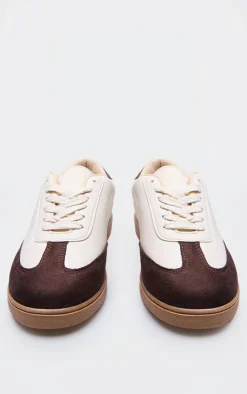PrettyLittleThing Sneakers*Brown and Cream Pu Contrast Panel Lace Up Sneakers