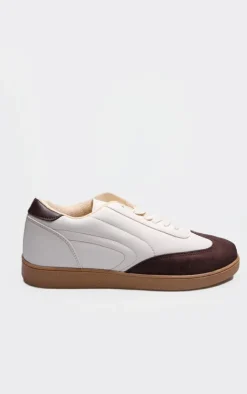 PrettyLittleThing Sneakers*Brown and Cream Pu Contrast Panel Lace Up Sneakers