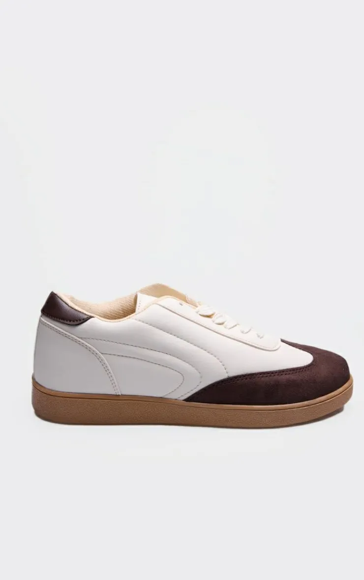 PrettyLittleThing Sneakers*Brown and Cream Pu Contrast Panel Lace Up Sneakers