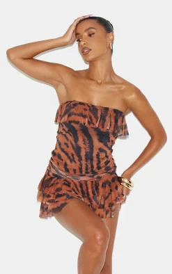 Animal Print Bandeau Frill Hem Mini Dress-PrettyLittleThing Discount