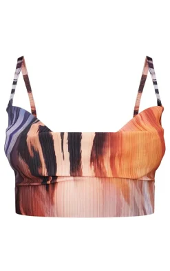 Clearance PrettyLittleThing Animal Print Plisse Strappy Cowl Neck Top Brown