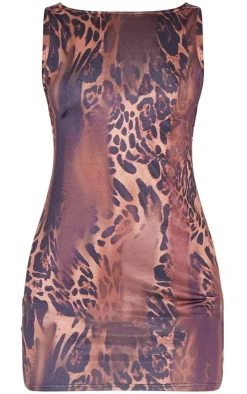 Animal Print Racer Neck Cowl Back Mini Dress-PrettyLittleThing Clearance