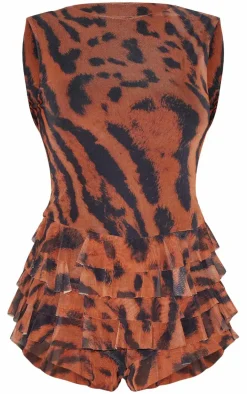 Animal Printed Mesh Rara Romper-PrettyLittleThing Outlet