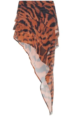 Animal Printed Mesh Rara Asymmetric Maxi Skirt-PrettyLittleThing Sale