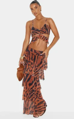 Animal Printed Mesh Rara Maxi Skirt-PrettyLittleThing Online