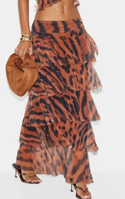 Animal Printed Mesh Rara Maxi Skirt-PrettyLittleThing Online