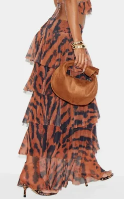 Animal Printed Mesh Rara Maxi Skirt-PrettyLittleThing Online