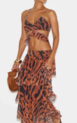 Animal Printed Mesh Rara Maxi Skirt-PrettyLittleThing Online
