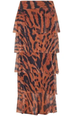 Animal Printed Mesh Rara Maxi Skirt-PrettyLittleThing Online