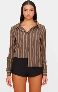 PrettyLittleThing Shirts*Asymmetric Striped Shirt