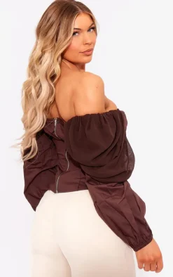PrettyLittleThing Shirts*Bardot Sleeve Chiffon Insert Shirt