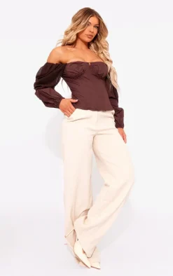 PrettyLittleThing Shirts*Bardot Sleeve Chiffon Insert Shirt