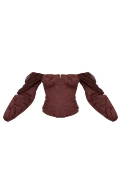 PrettyLittleThing Shirts*Bardot Sleeve Chiffon Insert Shirt