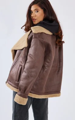 PrettyLittleThing Aviator Jackets*Borg Lined Buckle Collar Oversized Aviator