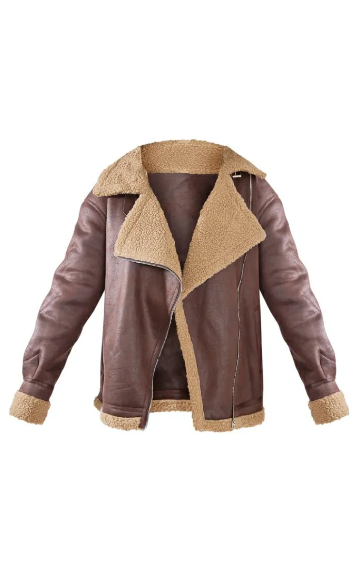 PrettyLittleThing Aviator Jackets*Borg Lined Buckle Collar Oversized Aviator