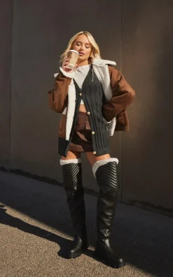 PrettyLittleThing Winter Coats & Jackets*Borg Lined Faux Suede Coat